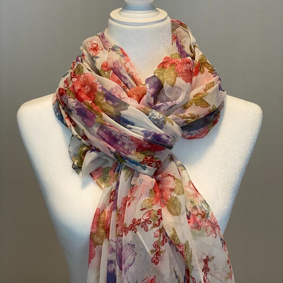 SOLD OUT! Betsey Johnson Sheer Floral Scarf Wrap - Picture 6 of 14